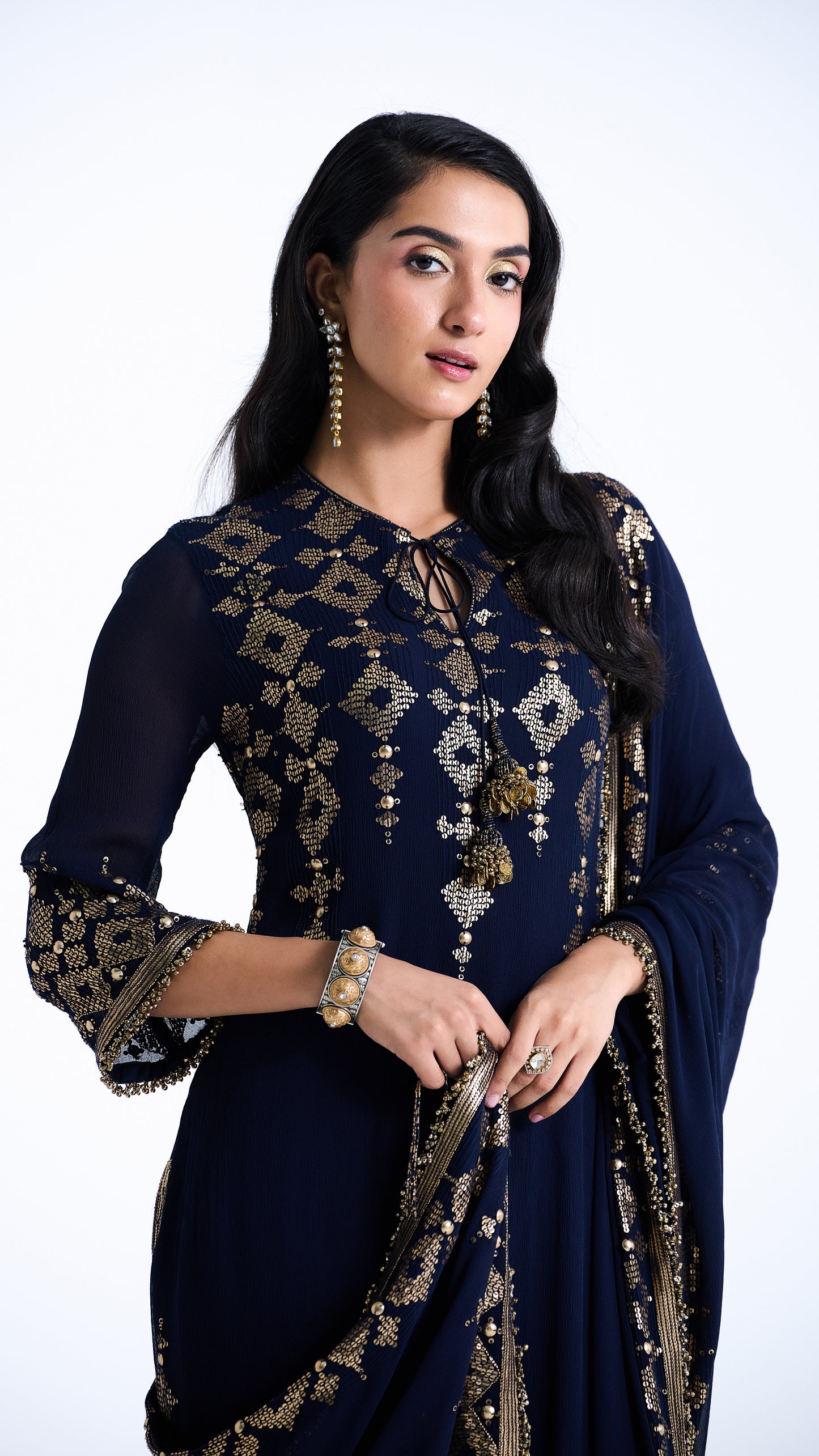 Kurta Set in Sequin Embroidery in Diya Border Design