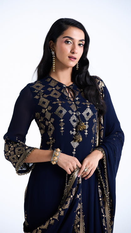 Kurta Set in Sequin Embroidery in Diya Border Design