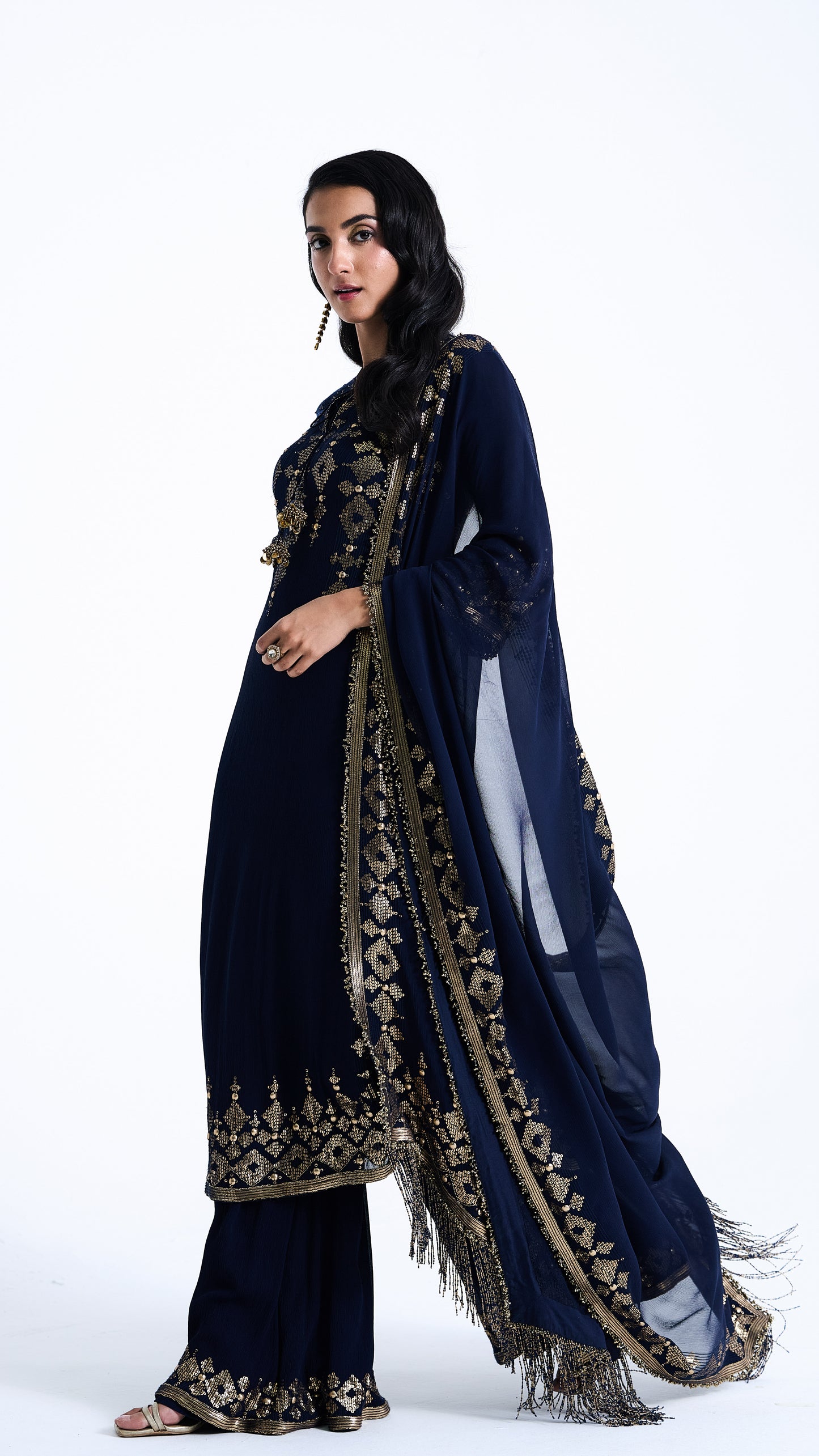 Kurta Set in Sequin Embroidery in Diya Border Design
