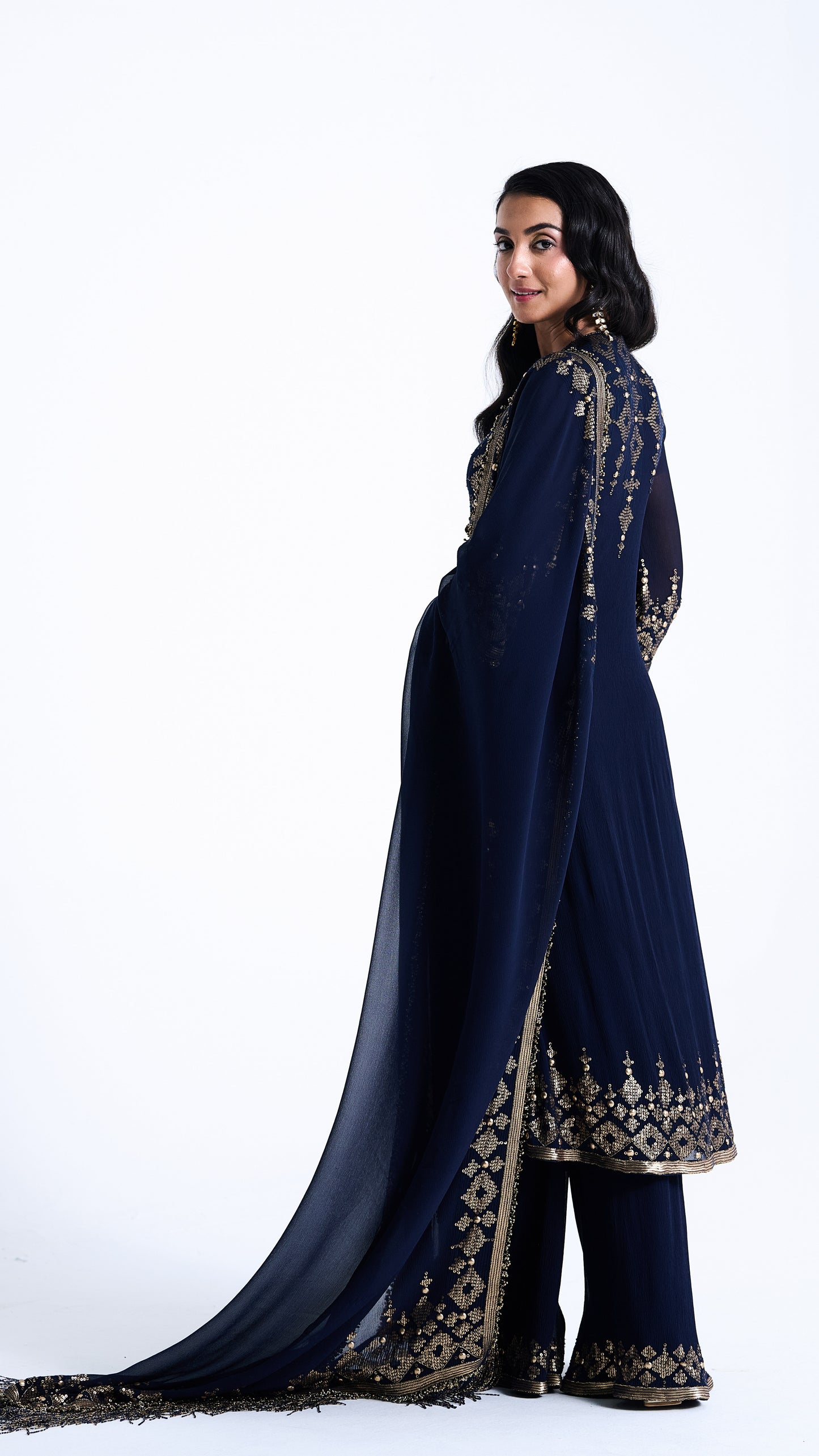 Kurta Set in Sequin Embroidery in Diya Border Design