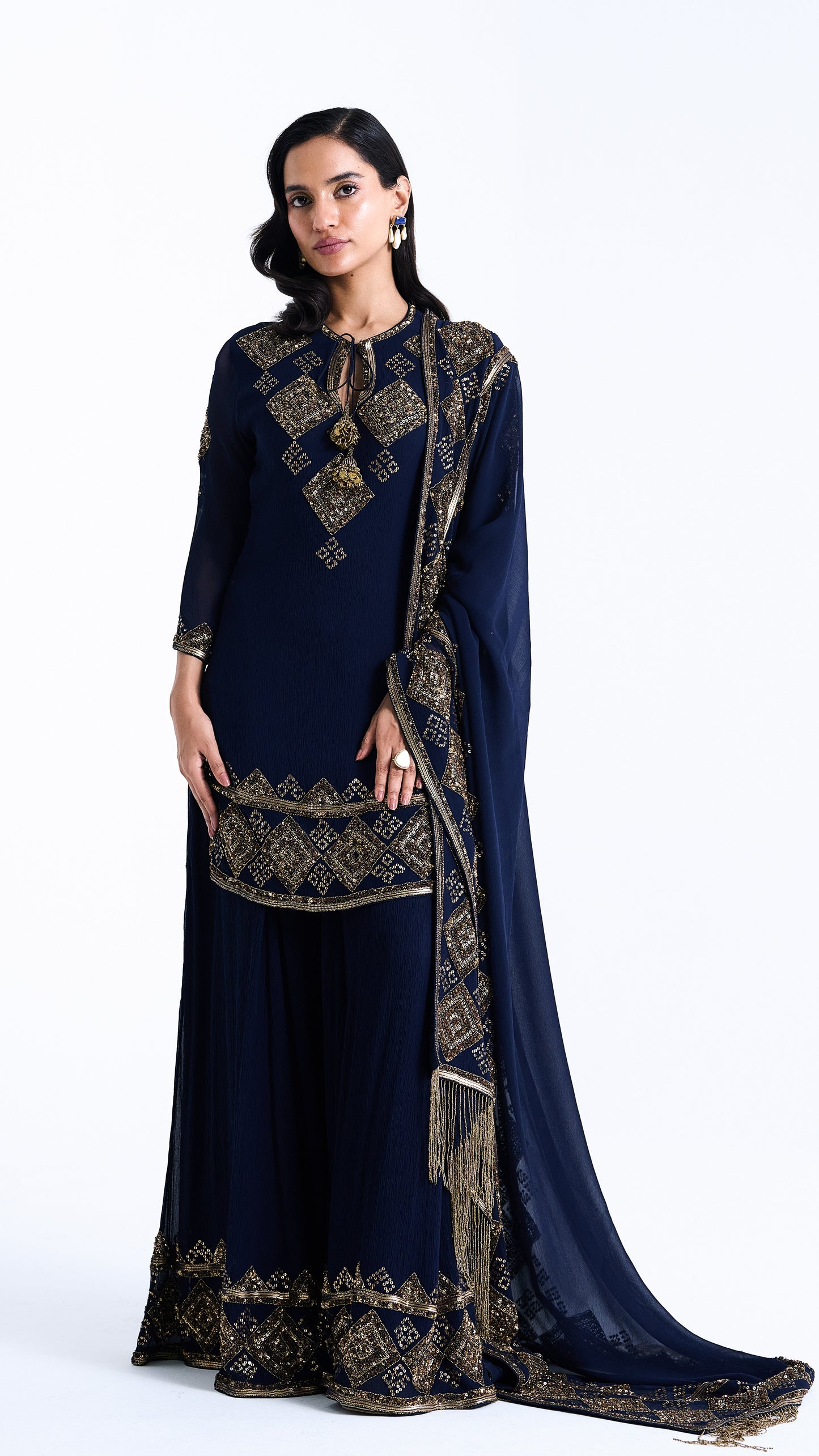 Sharara Set in a Geometric Sequin Pattern