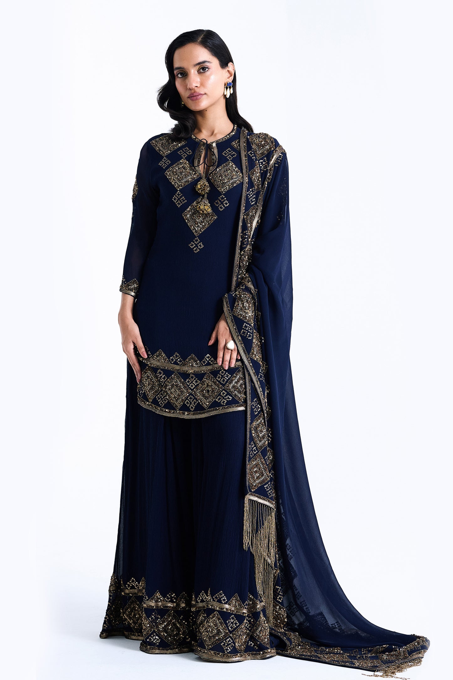 Sharara Set in a Geometric Sequin Pattern