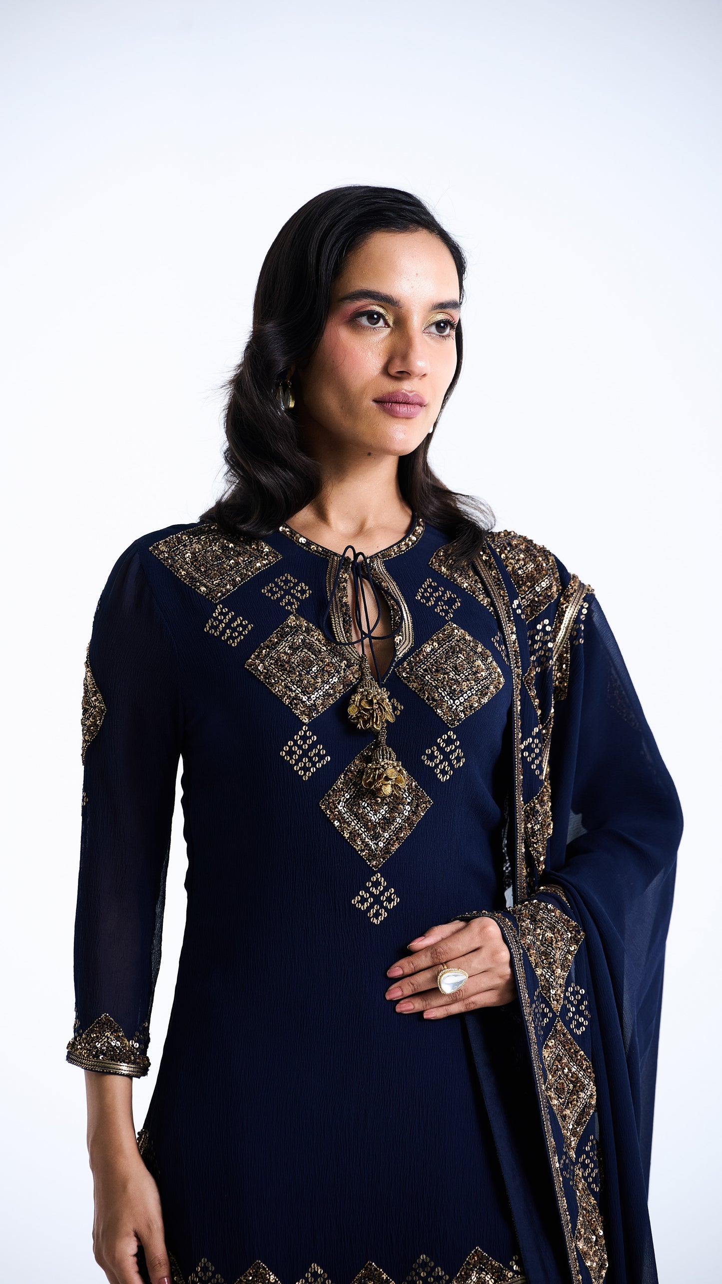 Sharara Set in a Geometric Sequin Pattern