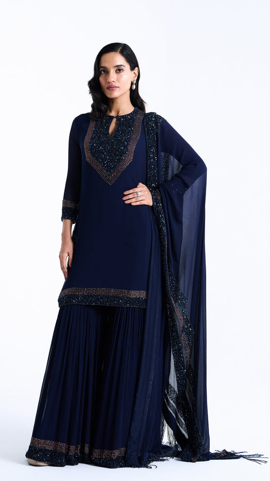 Gharara Set in Stone and Sequin Embroidery