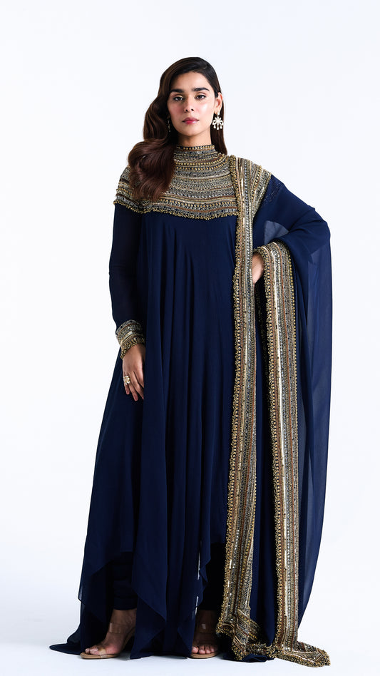 Asymmetric Kurta Set in Sequin Mirror and Loat Embroidery