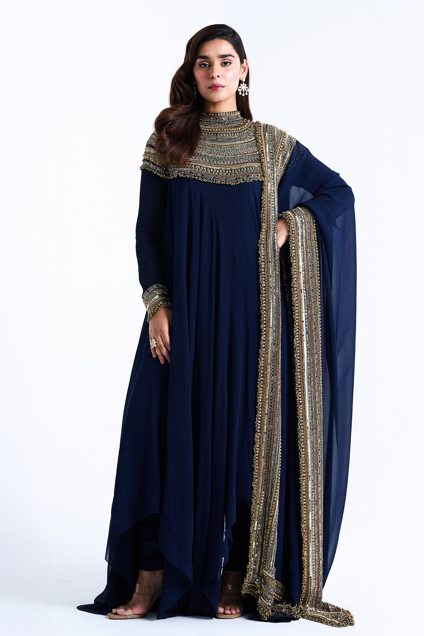 Asymmetric Kurta Set in Sequin Mirror and Loat Embroidery
