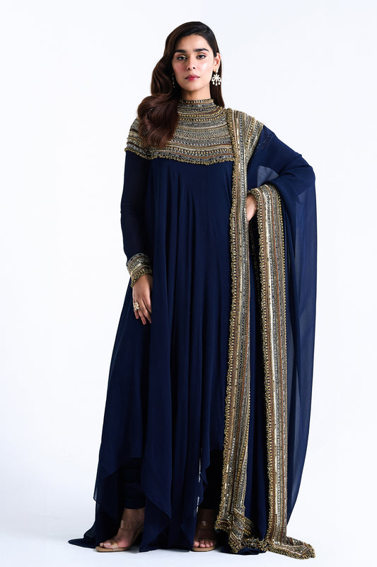 Asymmetric Kurta Set in Sequin Mirror and Loat Embroidery