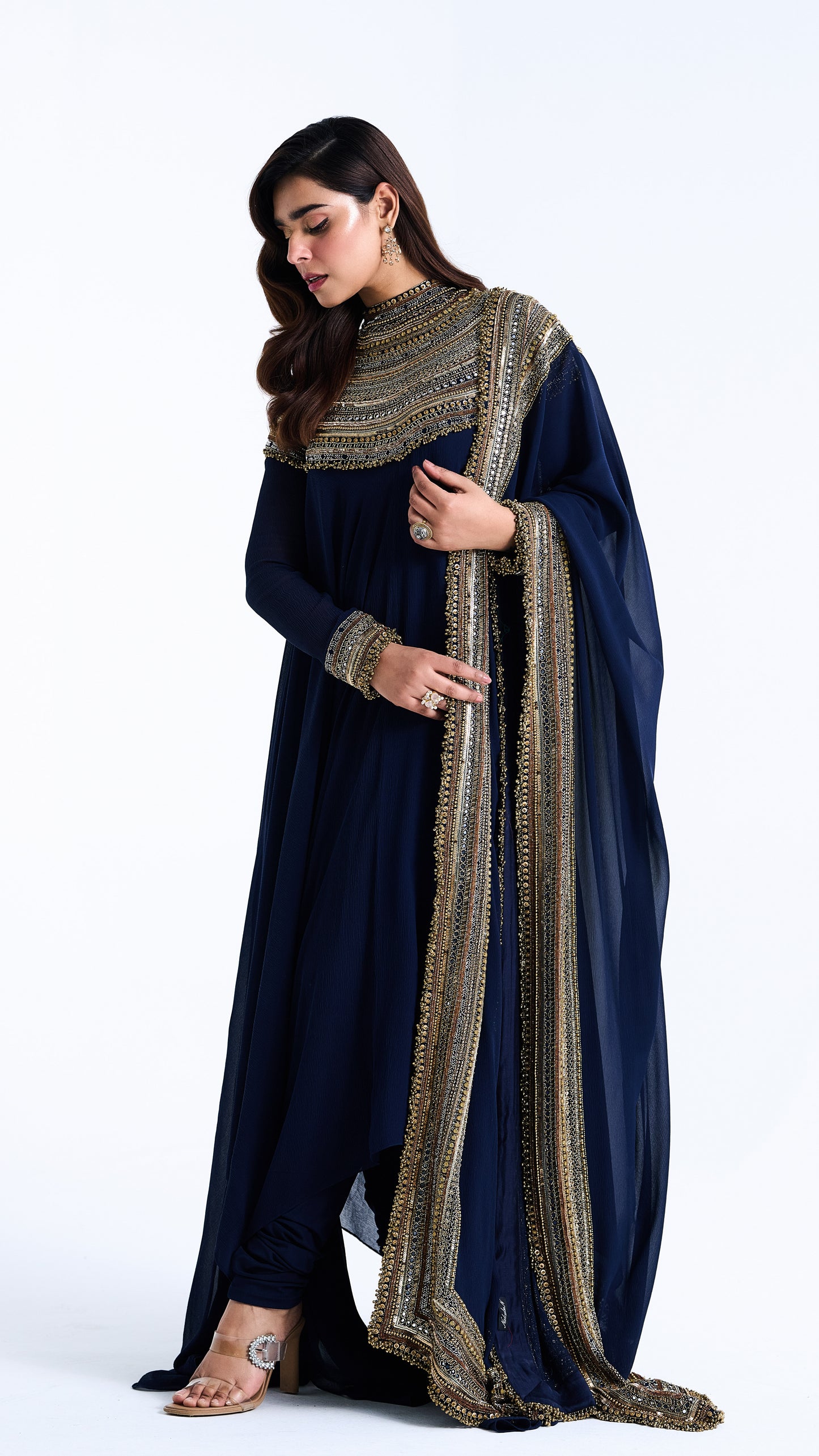 Asymmetric Kurta Set in Sequin Mirror and Loat Embroidery