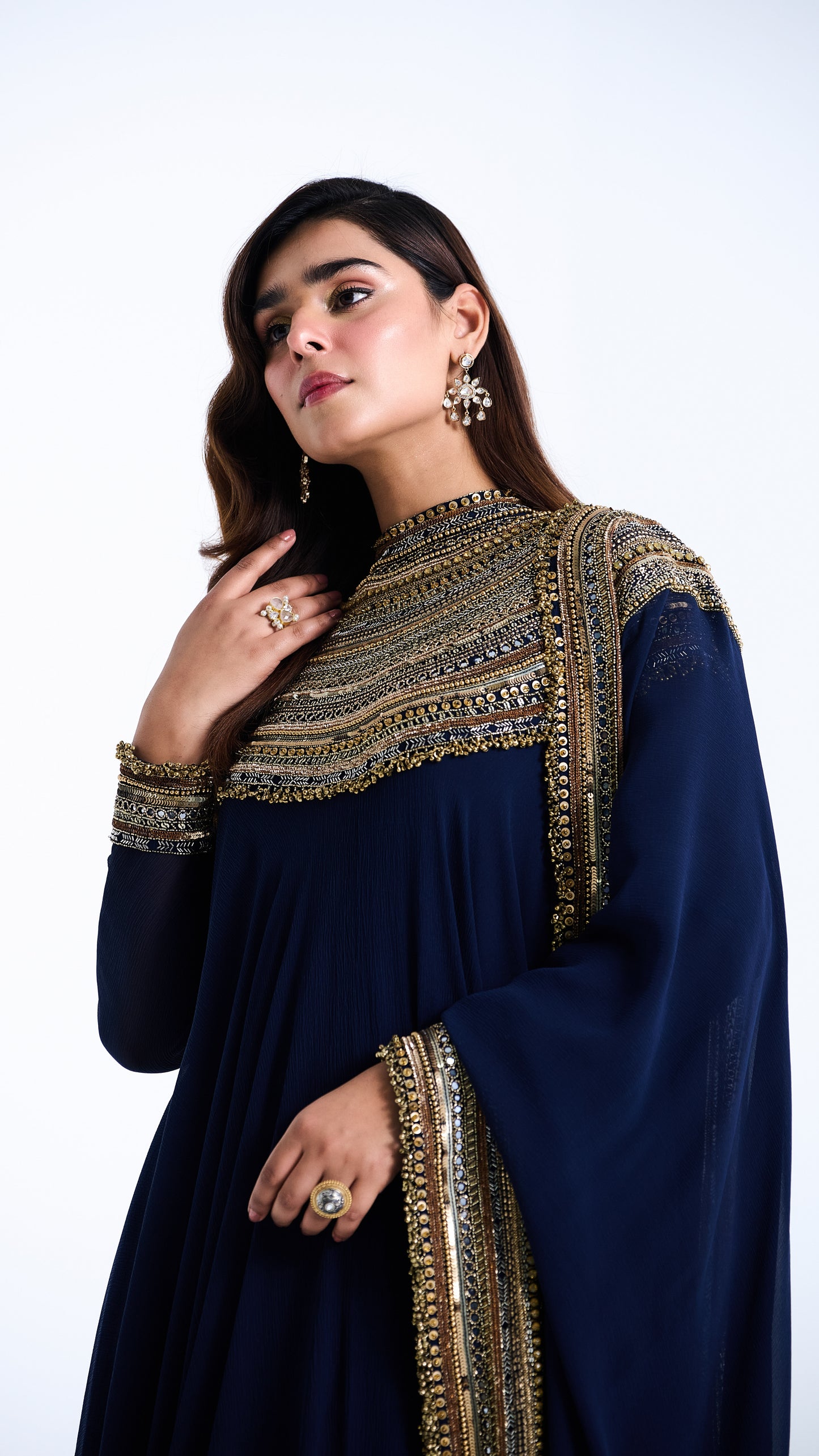 Asymmetric Kurta Set in Sequin Mirror and Loat Embroidery