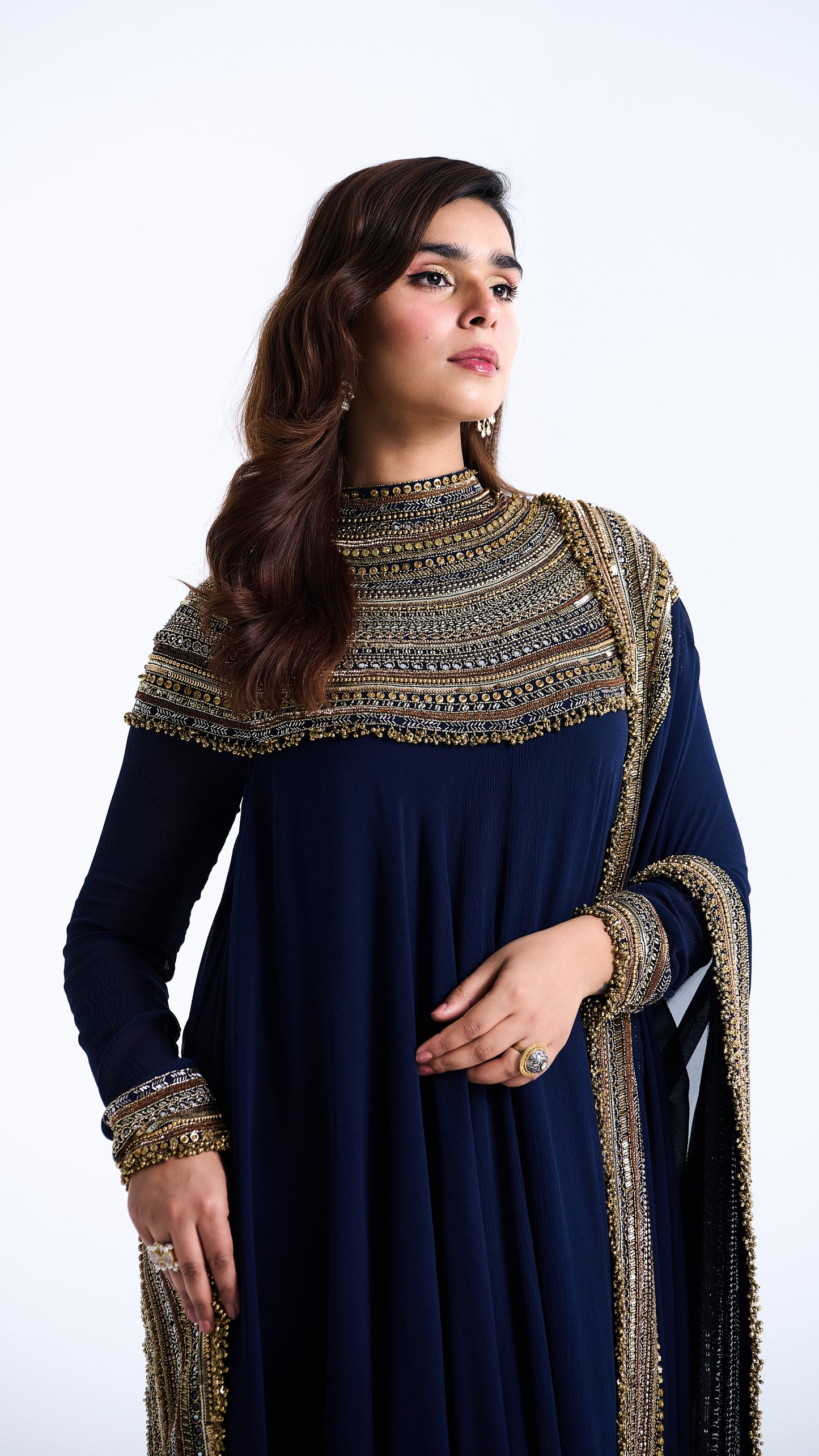 Asymmetric Kurta Set in Sequin Mirror and Loat Embroidery