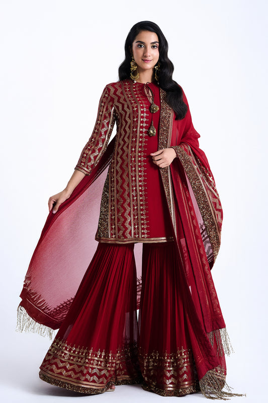 Sharara Set in Sequin Embroidery in Diya Border Design