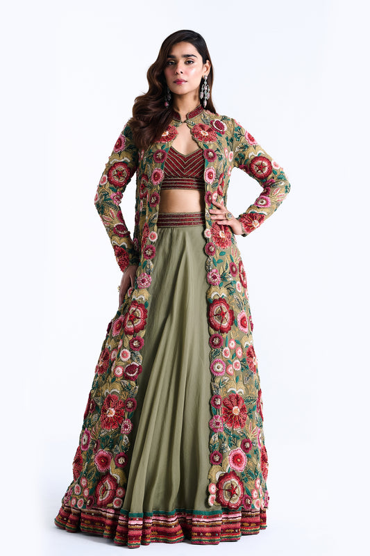 Jacket Set in Anchor Garden Thread Embroidery