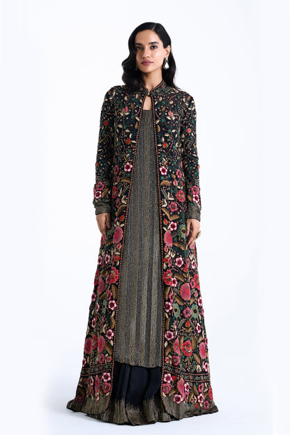 Jacket Set in Persian Floral Thread Embroidery