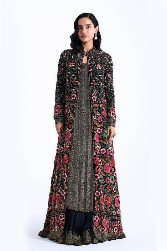 Jacket Set in Persian Floral Thread Embroidery