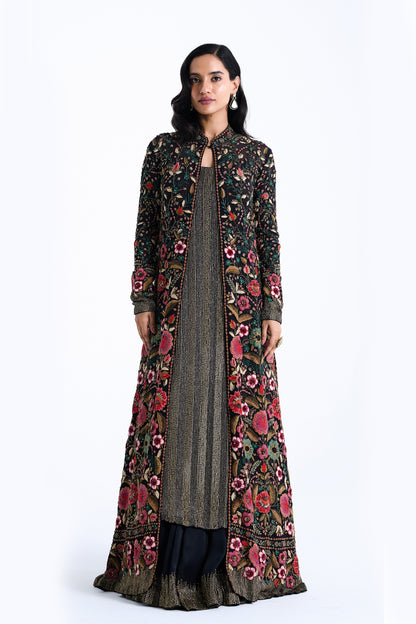 Jacket Set in Persian Floral Thread Embroidery