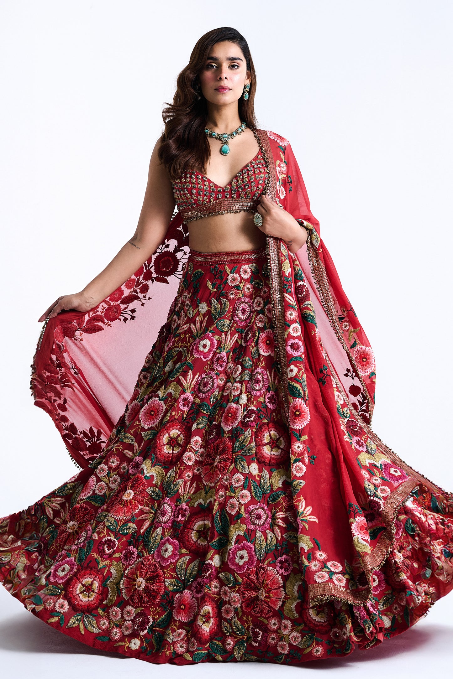 Lehenga Set in Anchor Garden Thread Embroidery