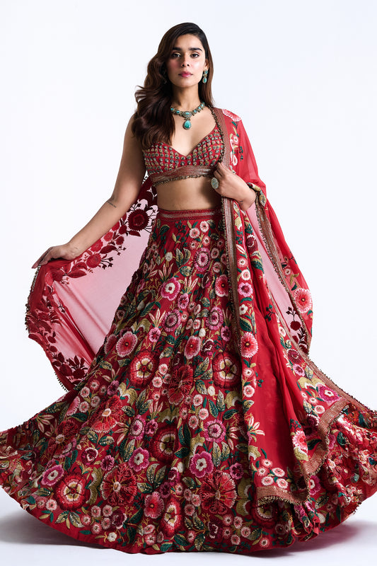 Lehenga Set in Anchor Garden Thread Embroidery