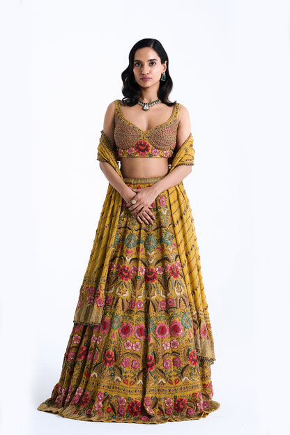 Lehenga Set in Persian Floral Thread Embroidery
