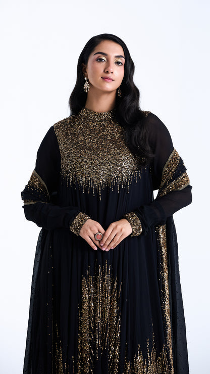 Asymmetric Kurta Set in Line Sequin Embroidery