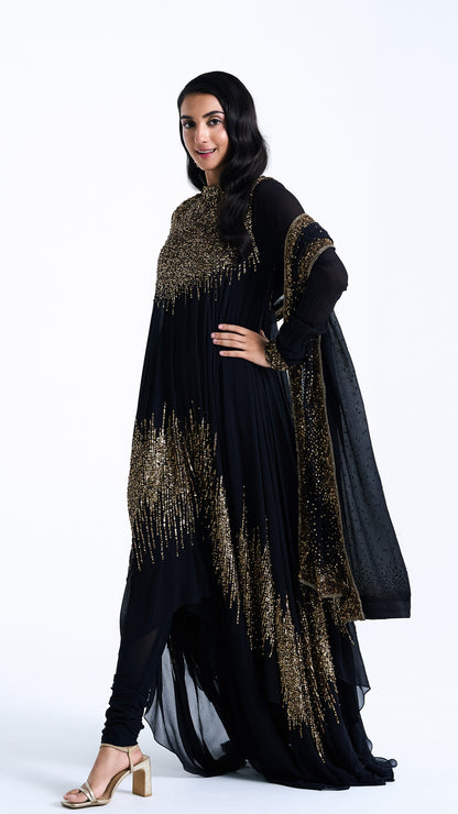 Asymmetric Kurta Set in Line Sequin Embroidery