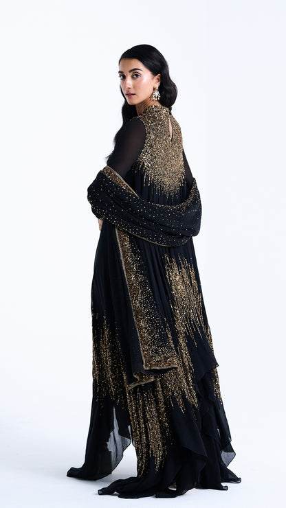Asymmetric Kurta Set in Line Sequin Embroidery