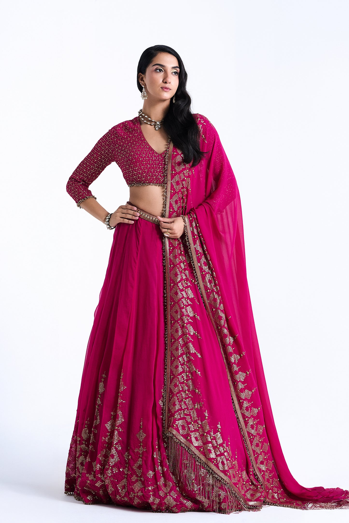 Lehenga Set in Sequin Embroidery in Diya Border Design