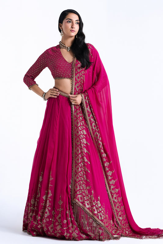 Lehenga Set in Sequin Embroidery in Diya Border Design