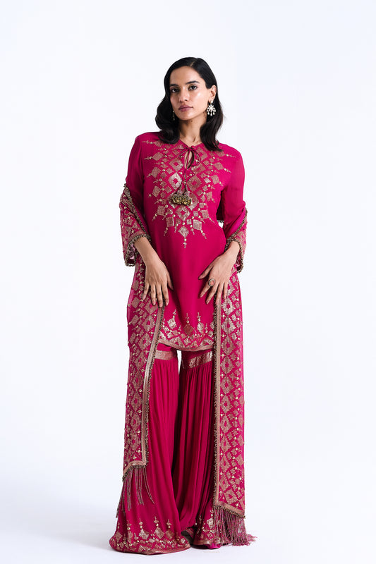 Gharara Set in Sequin Diya Border Design Embroidery