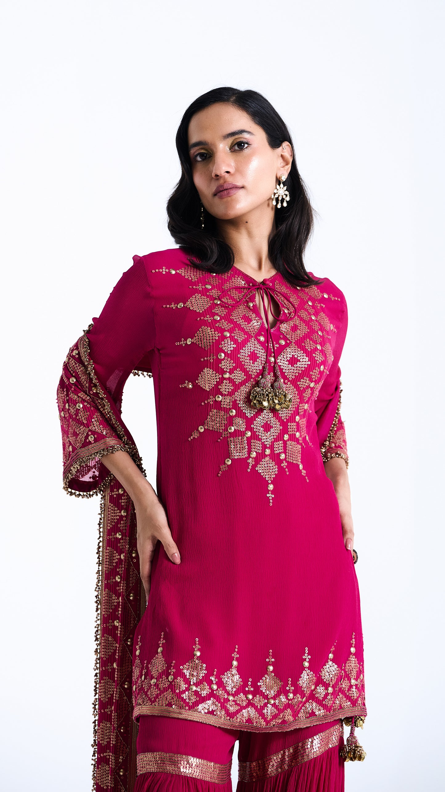 Gharara Set in Sequin Diya Border Design Embroidery