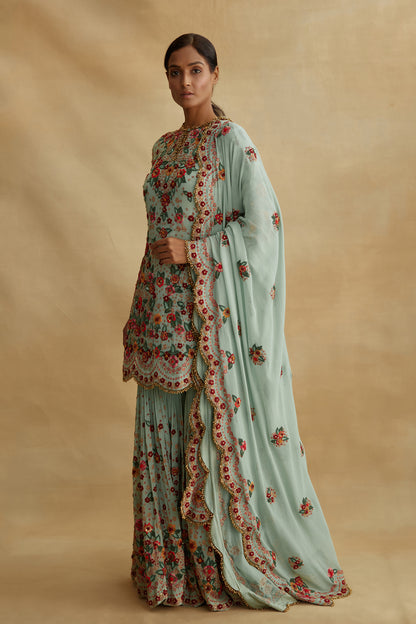Gharara Set in Floral Multi Thread Embroidery