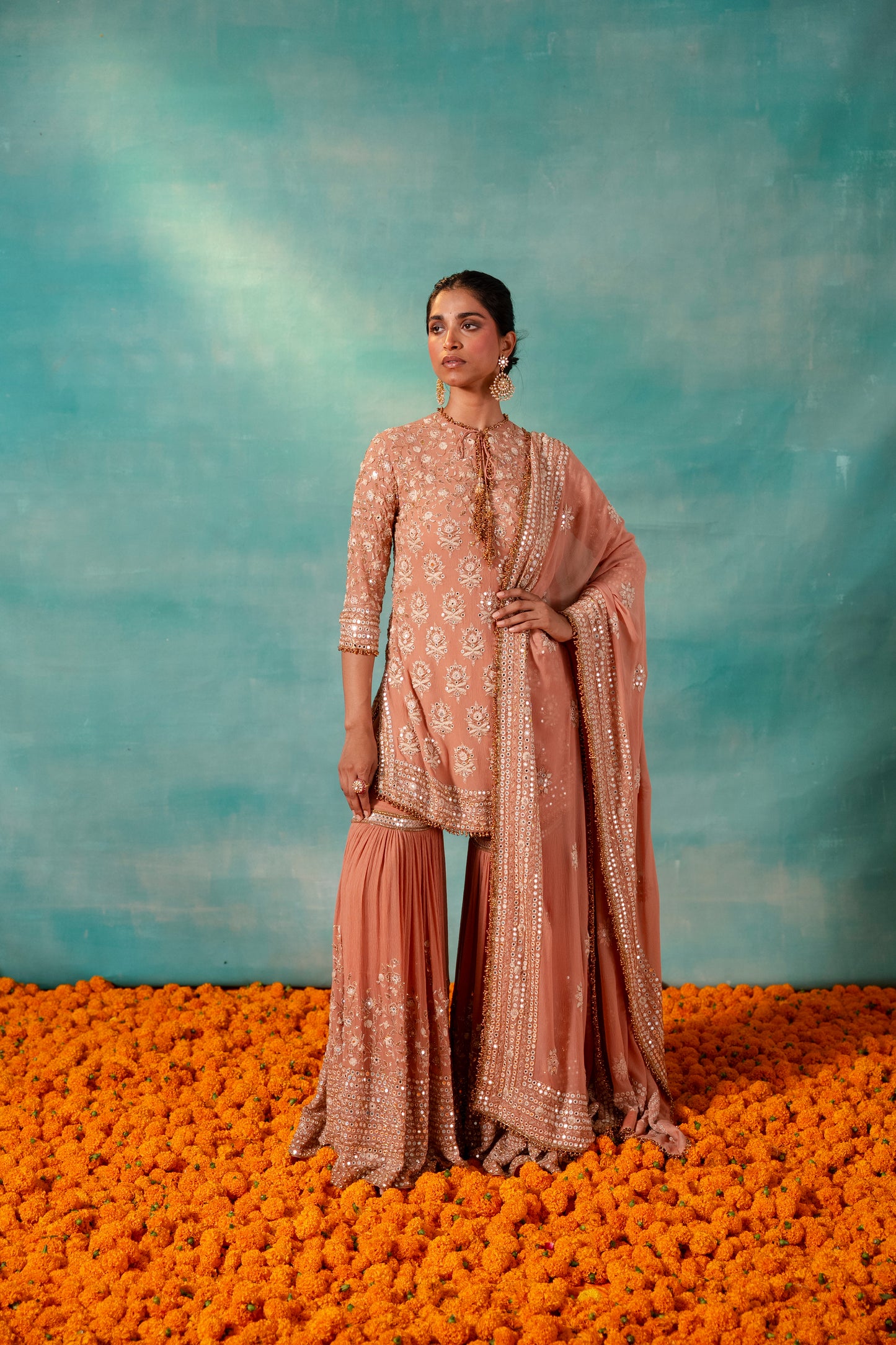 Gharara Set in Mirror and Thread Embroidery