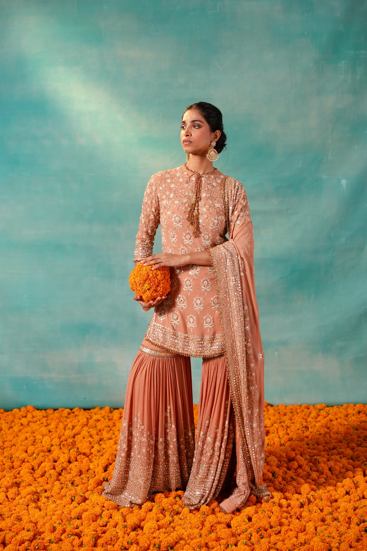 Gharara Set in Mirror and Thread Embroidery