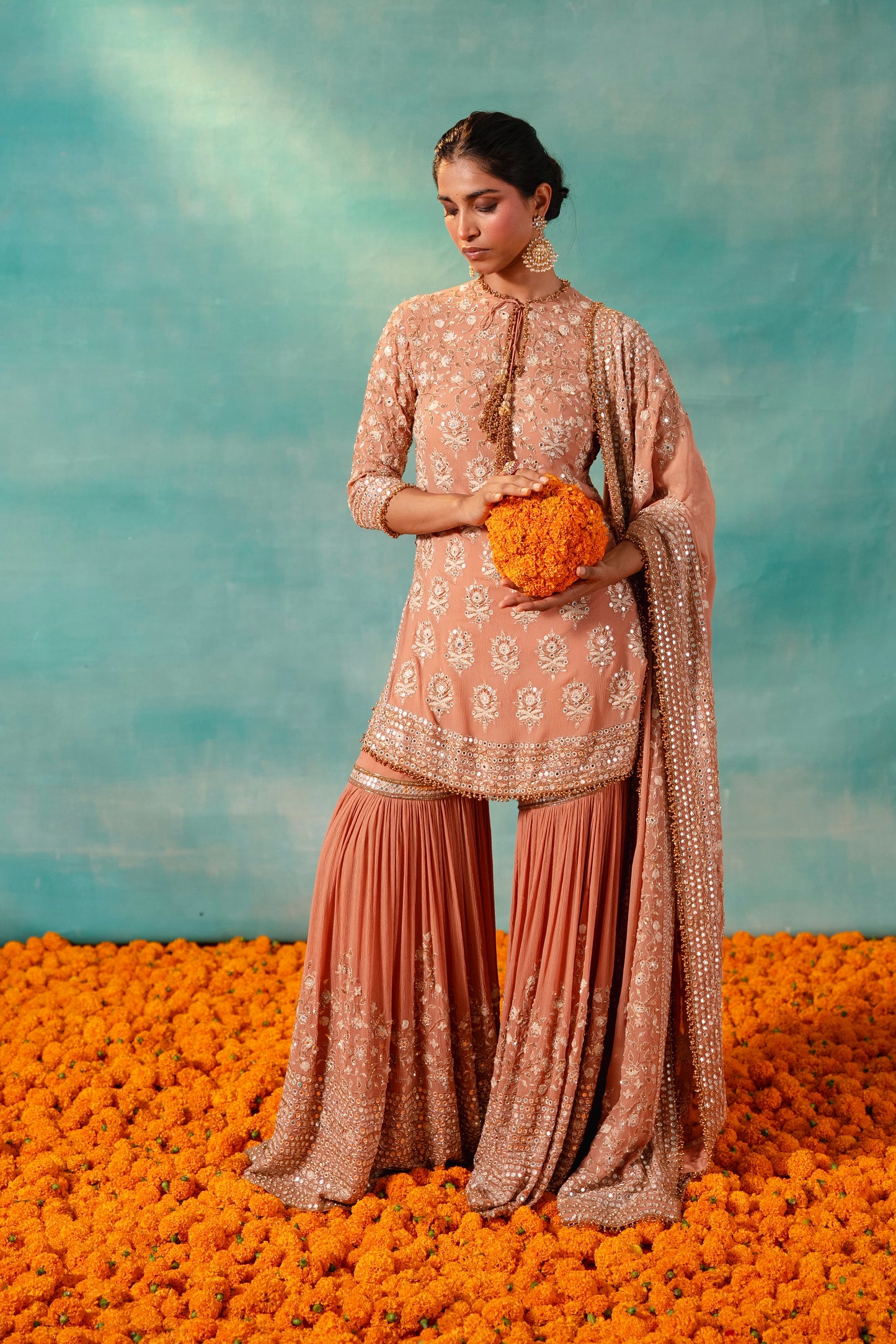 Gharara Set in Mirror and Thread Embroidery