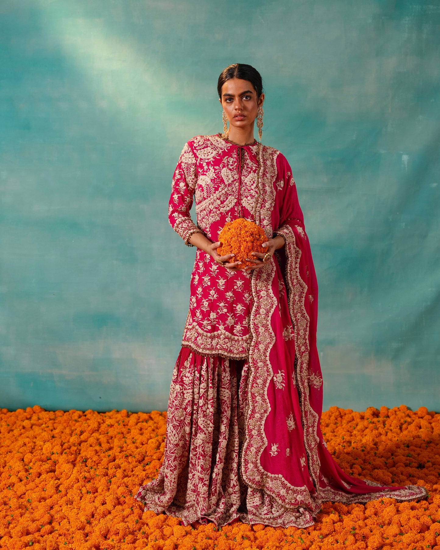 Gharara Set in Old world Ivory Thread and Sequin Embroidery