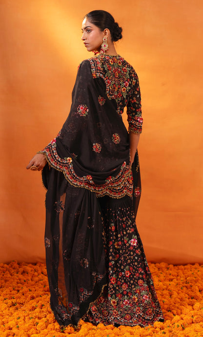 Gharara Set with Floral Multi Thread Embroidery
