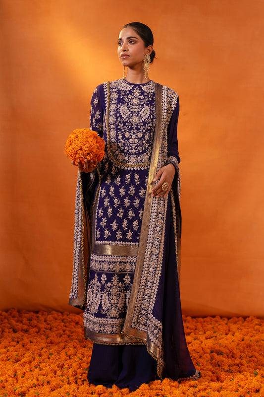 Kurta Set in Old World Ivory Thread  Embroidery