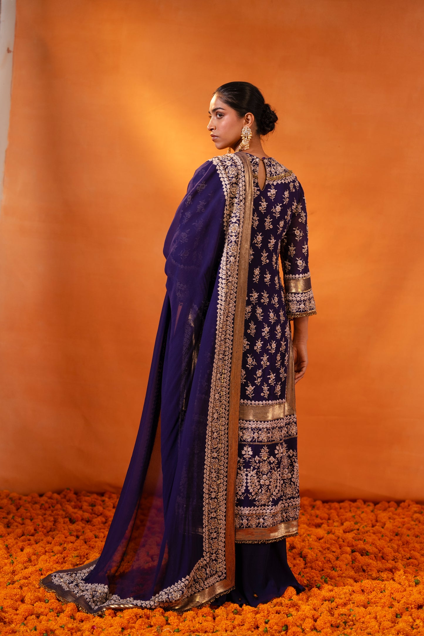 Kurta Set in old world ivory thread embroidery with gold sequins