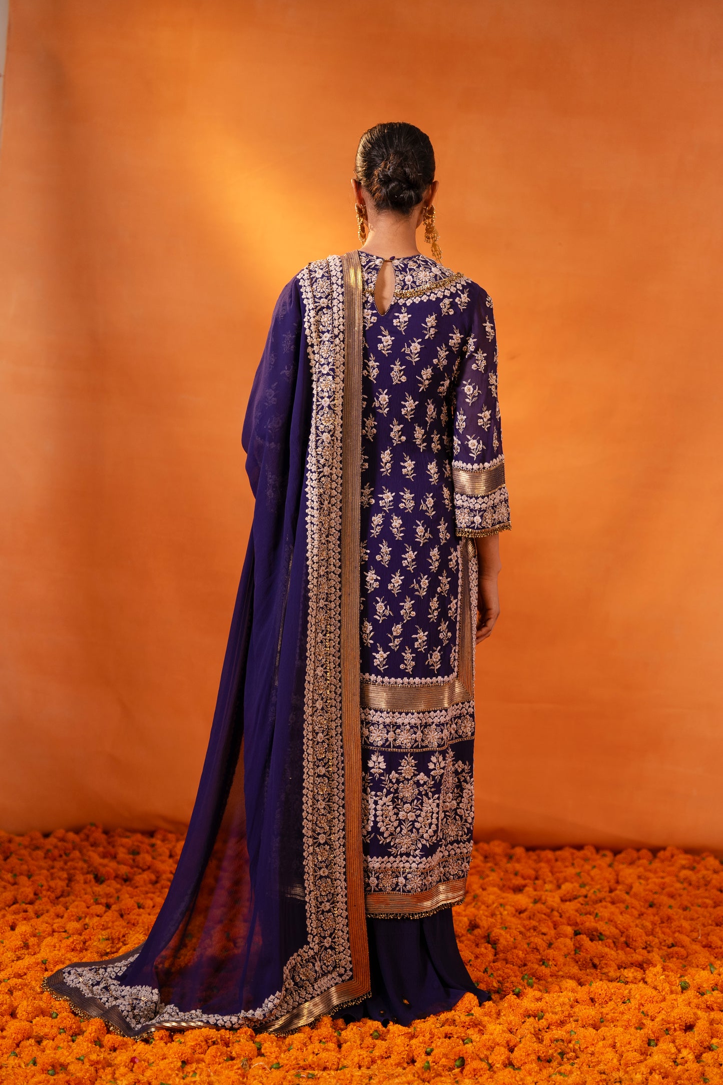 Kurta Set in old world ivory thread embroidery with gold sequins