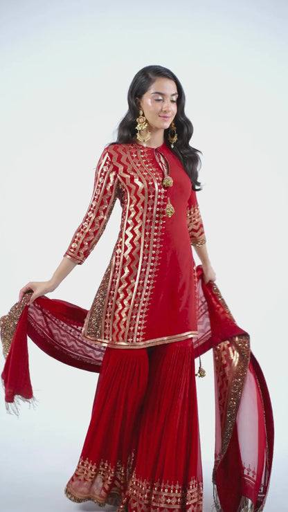 Gharara Set in Sequin Embroidery in Diya Border Design