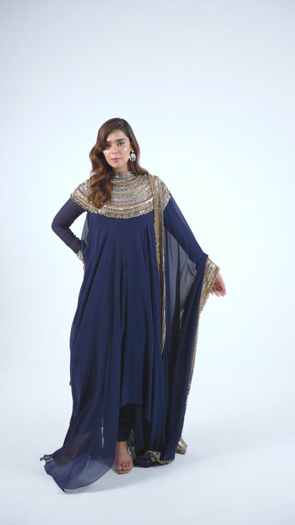 Asymmetric Kurta Set in Sequin Mirror and Loat Embroidery