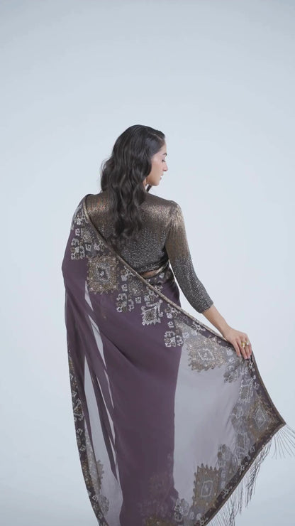 Sari Set in Ikkat Cutdana Pattern