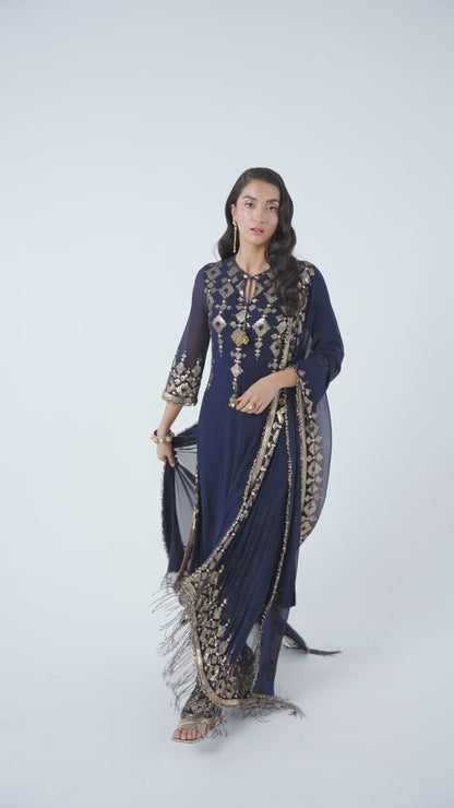 Kurta Set in Sequin Embroidery in Diya Border Design